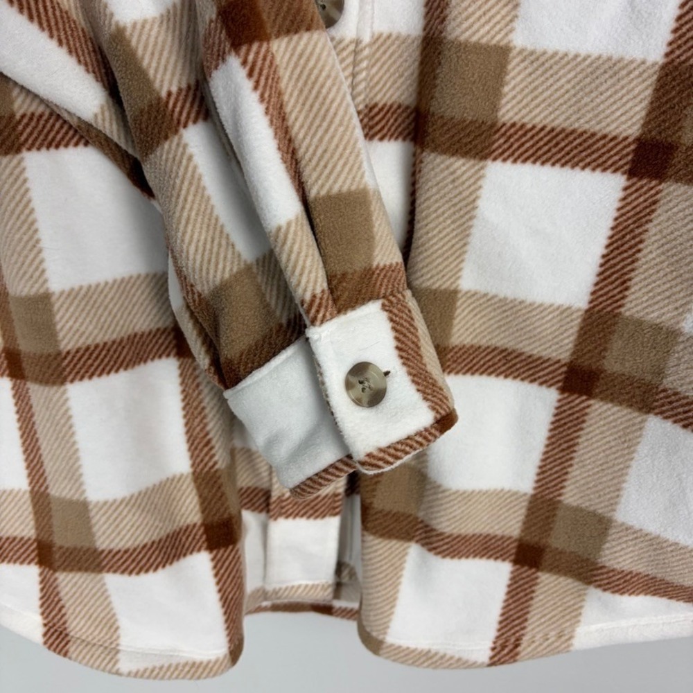 Eddie Bauer Microfleece Tan Plaid Button‎ Down Shacket Fleece Outdoor Medium - Picture 5 of 10